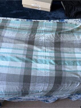 Grace & Lace Plaid Poncho — Aqua, Gray, White